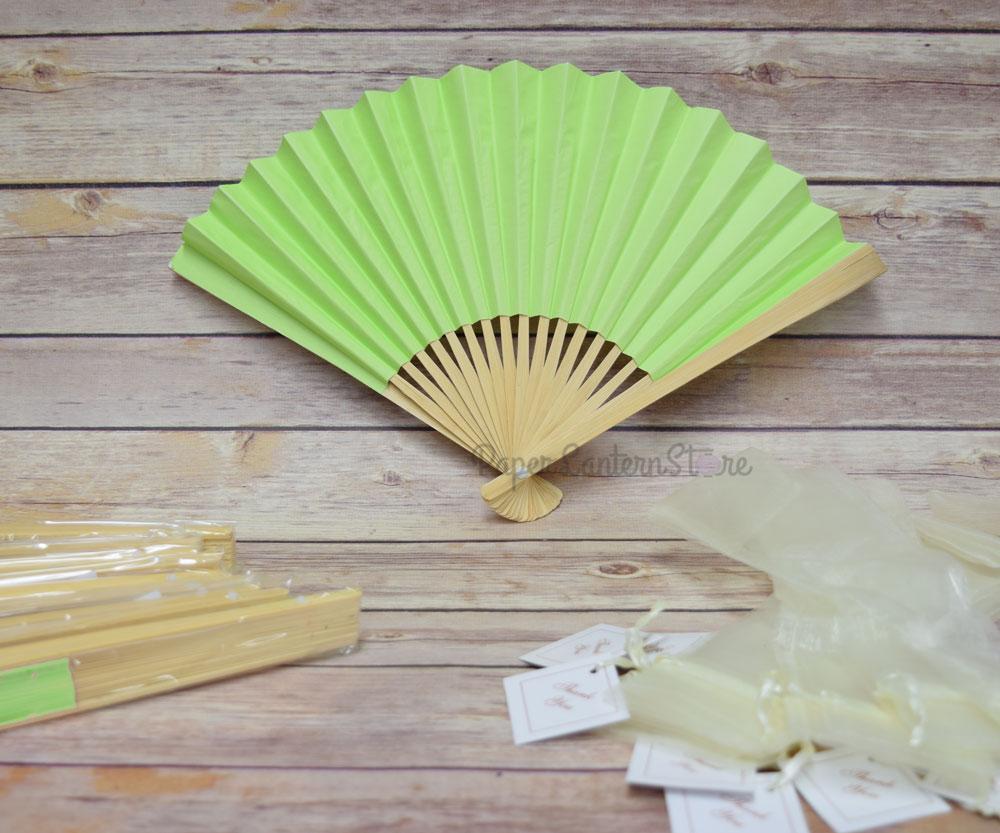 9" Light Lime Hand Fans w/ Beige Organza Bag (Combo 10 Pack) - AsianImportStore.com - B2B Wholesale Lighting and Decor