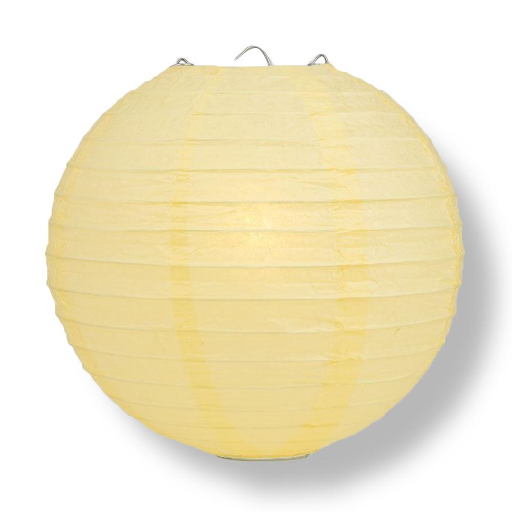 12" Lemon Yellow Chiffon Round Paper Lantern, Even Ribbing, Chinese Hanging Wedding & Party Decoration - AsianImportStore.com - B2B Wholesale Lighting and Decor