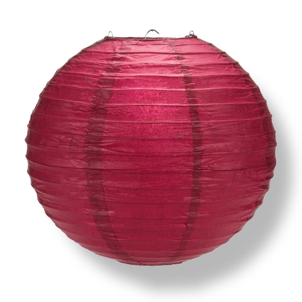 12" Velvet Rose Red Round Paper Lantern, Even Ribbing, Chinese Hanging Wedding & Party Decoration - AsianImportStore.com - B2B Wholesale Lighting and Decor