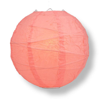 16" Roseate / Pink Coral Round Paper Lantern, Crisscross Ribbing, Chinese Hanging Wedding & Party Decoration - AsianImportStore.com - B2B Wholesale Lighting and Decor