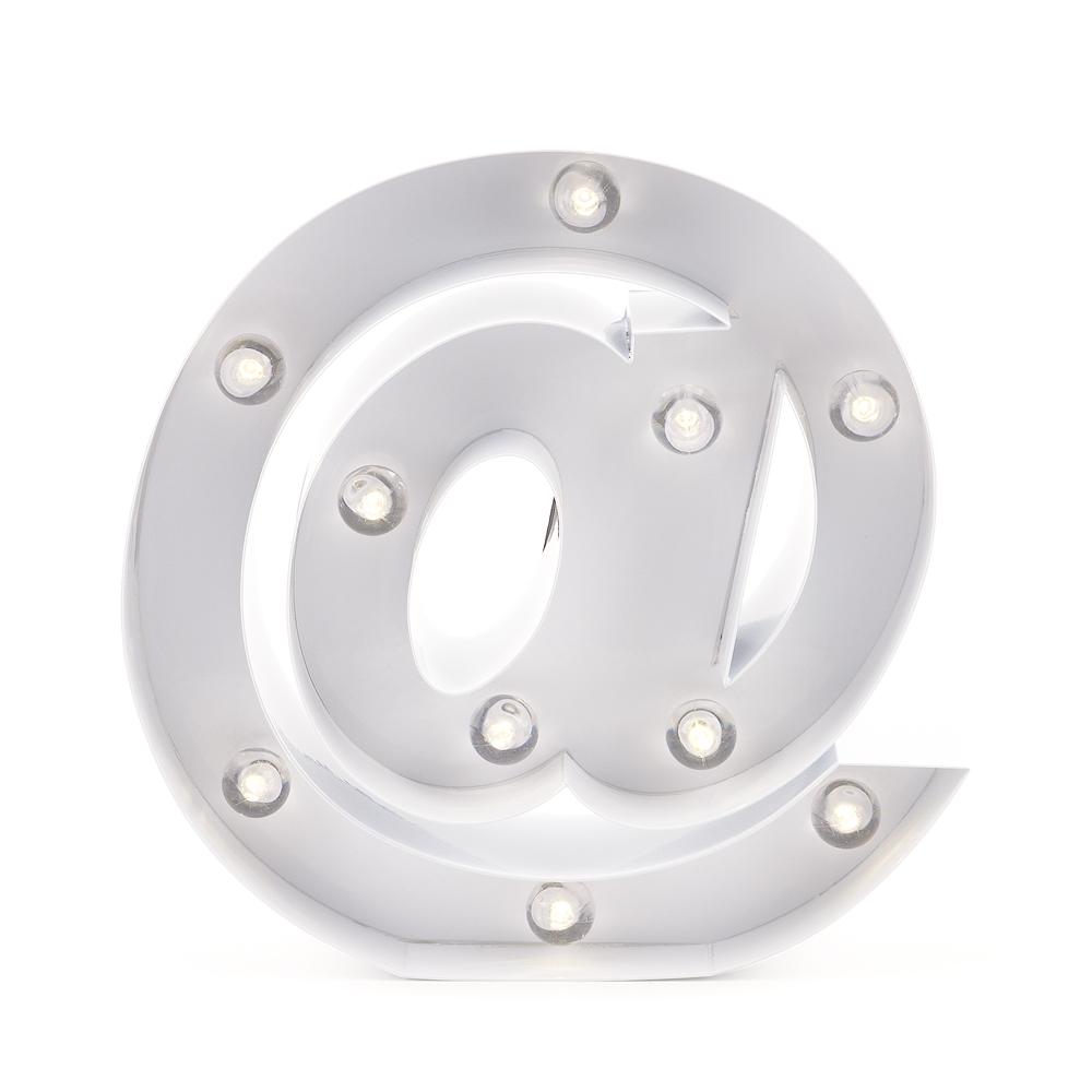 White Marquee Light Symbol '@ / At Web Internet' LED Metal Sign (8 Inch, Battery Operated w/ Timer) - AsianImportStore.com - B2B Wholesale Lighting and Decor