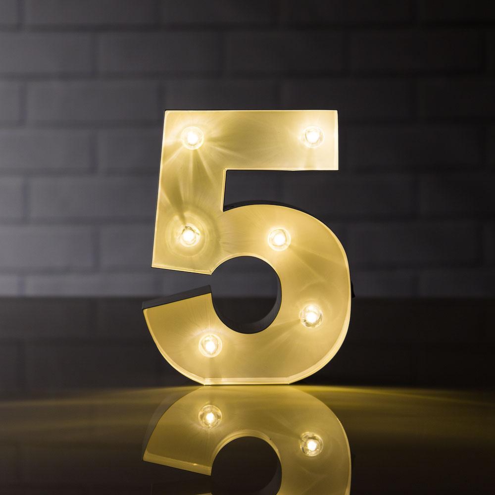 Marquee Light Number '5' LED Metal Sign (8 Inch, Battery Operated) - AsianImportStore.com - B2B Wholesale Lighting and Decor