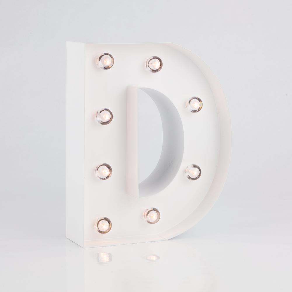 White Marquee Light Letter 'D' LED Metal Sign (8 Inch, Battery Operated w/ Timer) - AsianImportStore.com - B2B Wholesale Lighting and Decor