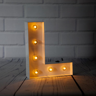 White Marquee Light Letter 'L' LED Metal Sign (8 Inch, Battery Operated w/ Timer) - AsianImportStore.com - B2B Wholesale Lighting and Decor