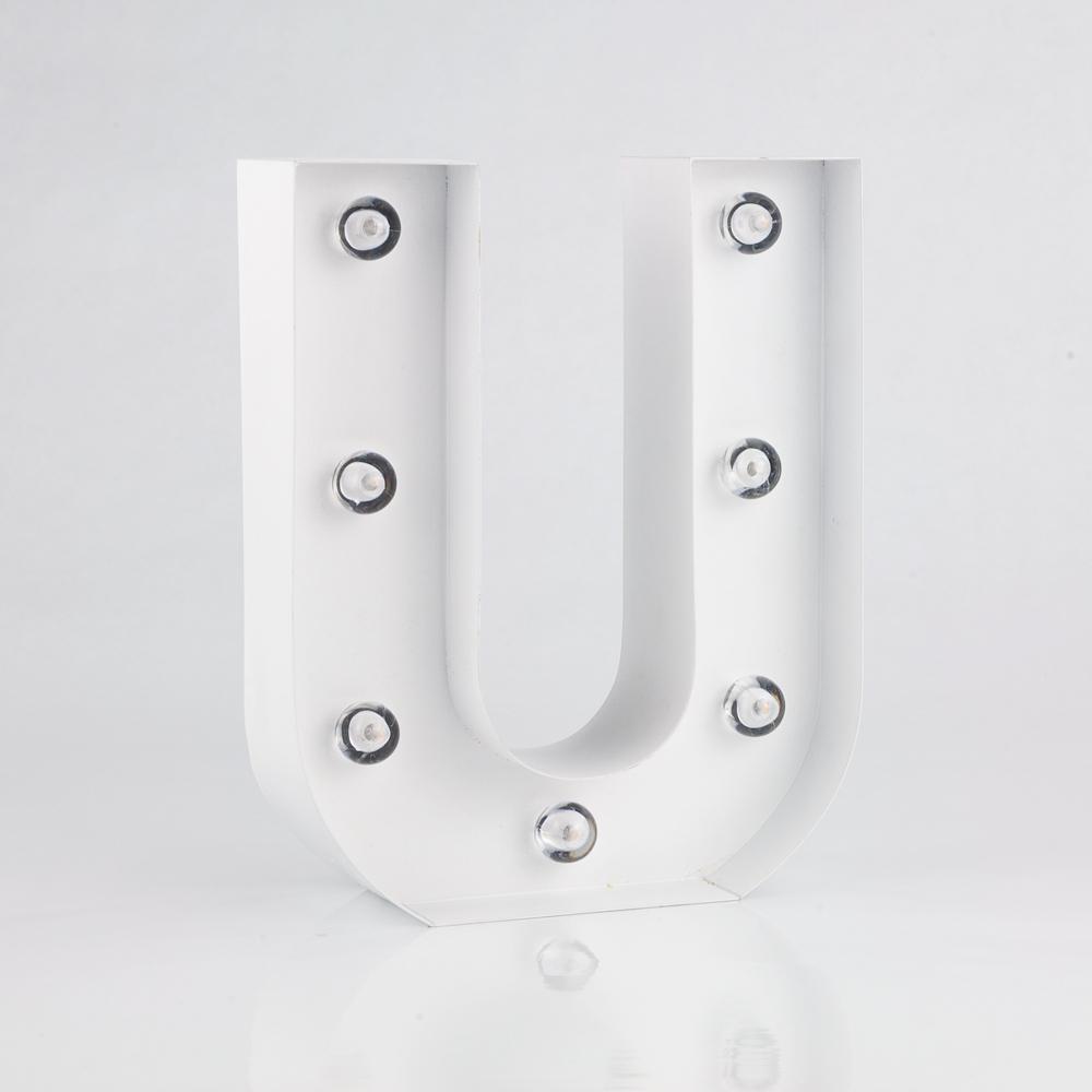 White Marquee Light Letter 'U' LED Metal Sign (8 Inch, Battery Operated w/ Timer) - AsianImportStore.com - B2B Wholesale Lighting and Decor