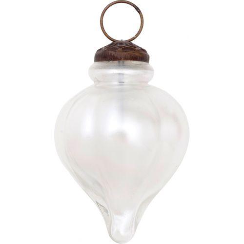 3.25-Inch Pearl White Carla Mercury Glass Tear Drop Ornament Christmas Decoration