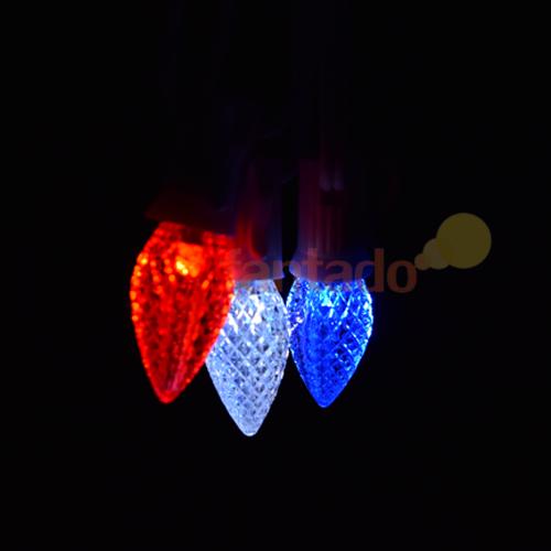 Patriotic 4th of July Outdoor Patio String Light, 25 Socket, C7 LED Bulbs, 28 FT White Cord - AsianImportStore.com - B2B Wholesale Lighting and Decor