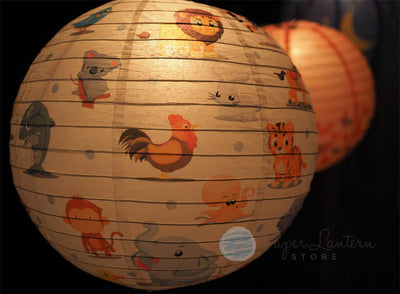 14" Artisan Print Cute Animal Parade Paper Lantern, Design by Esper - AsianImportStore.com - B2B Wholesale Lighting and Decor