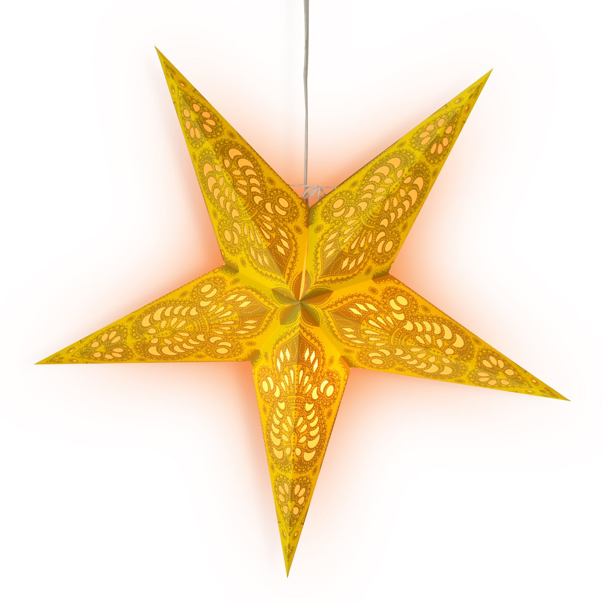 3-PACK + Cord | 24" Cream Yellow Peacock Paper Star Lantern and Lamp Cord Hanging Decoration - AsianImportStore.com - B2B Wholesale Lighting and Decor