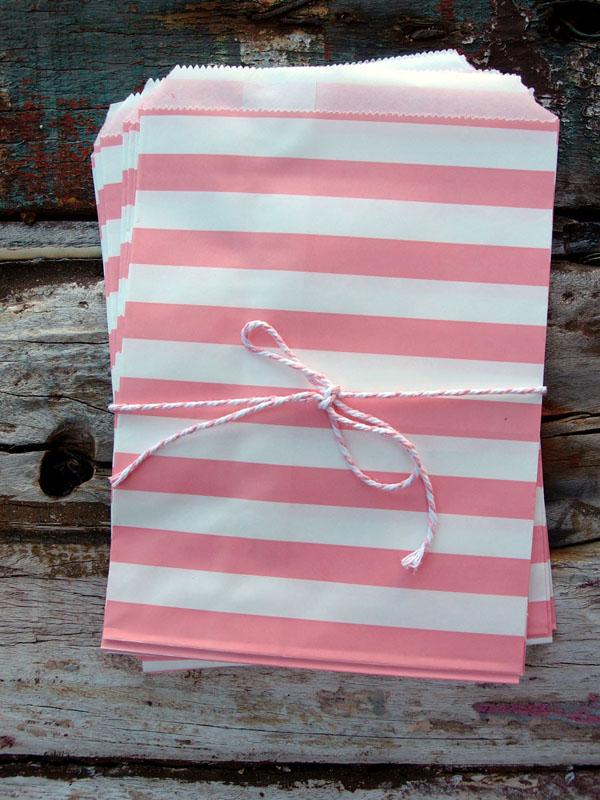  Pink Stripe Paper Treat Bags - (12 PCS) - AsianImportStore.com - B2B Wholesale Lighting and Decor