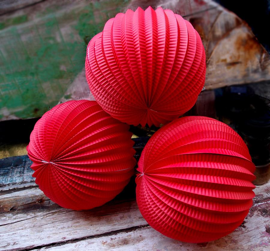  8" Red Accordion Paper Lantern Balls - (3 PACK) - AsianImportStore.com - B2B Wholesale Lighting and Decor