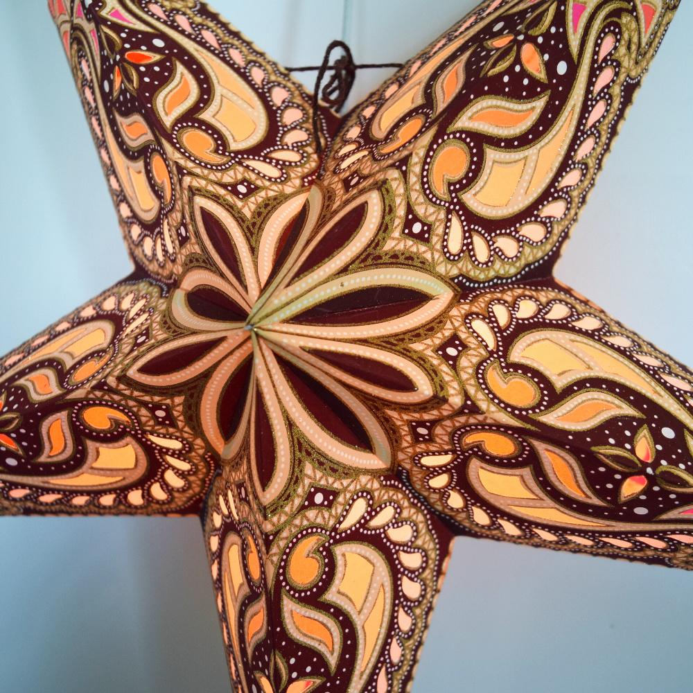 24" Brown Tan Alaskan Glitter Paper Star Lantern, Hanging Wedding & Party Decoration