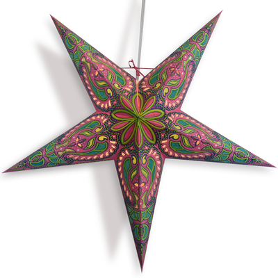 24" Pink Green Alaskan Glitter Paper Star Lantern, Hanging Wedding & Party Decoration