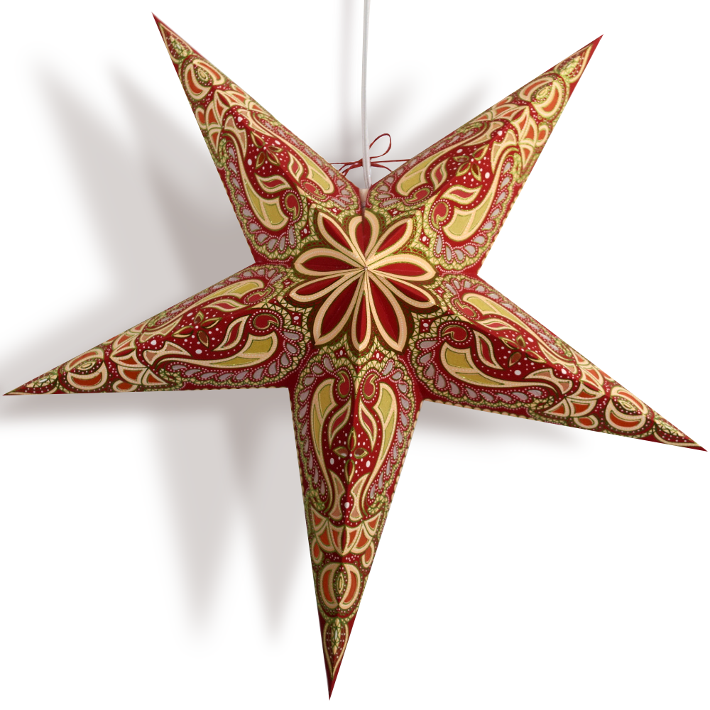 24" Red Orange Alaskan Green Glitter Paper Star Lantern, Hanging Wedding & Party Decoration