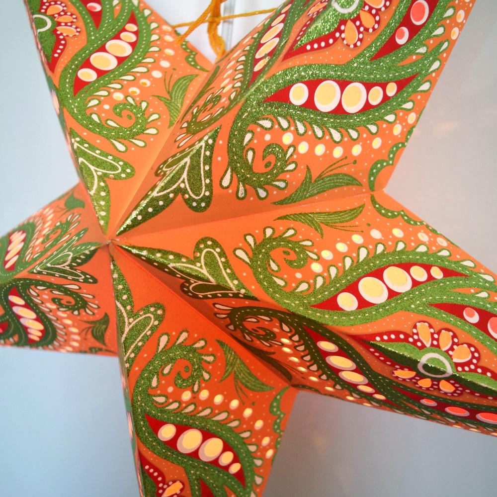 24" Orange Bloom Glitter Paper Star Lantern, Hanging Wedding & Party Decoration