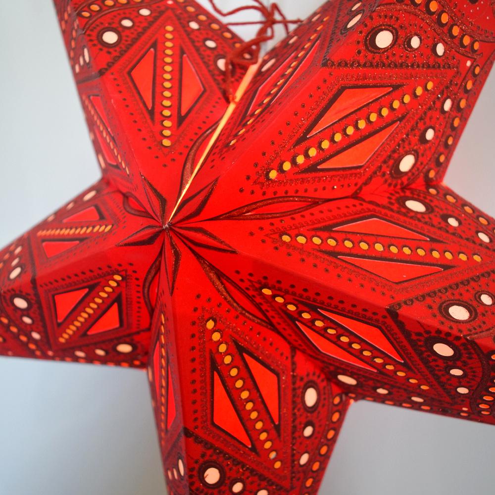 24" Red Crystal Glitter Paper Star Lantern, Hanging Wedding & Party Decoration