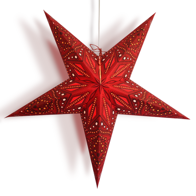 24" Red Crystal Glitter Paper Star Lantern, Hanging Wedding & Party Decoration