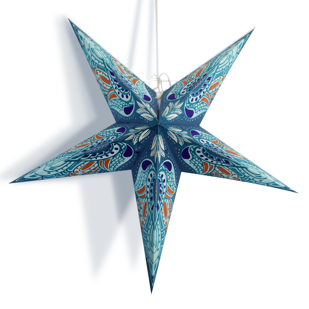 24" Blue Angel Gold Glitter Paper Star Lantern, Hanging Wedding & Party Decoration