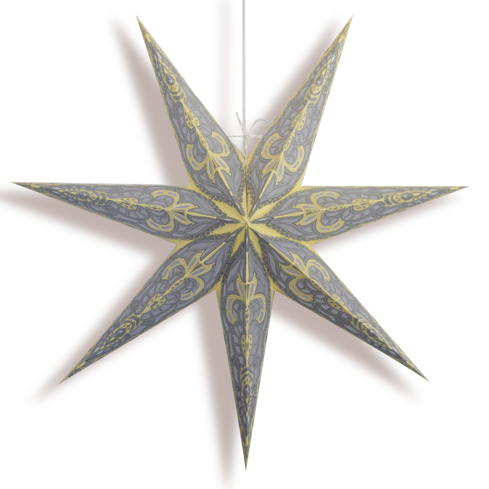 24" Yellow Cream Babylon Glitter 7-Point Paper Star Lantern, Hanging Wedding & Party Decoration
