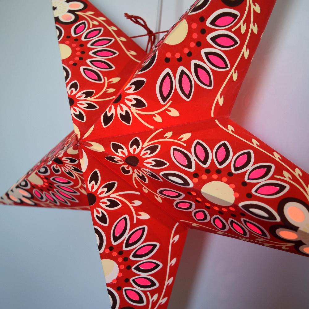 24" Red Sunflower Paper Star Lantern, Hanging Wedding & Party Decoration