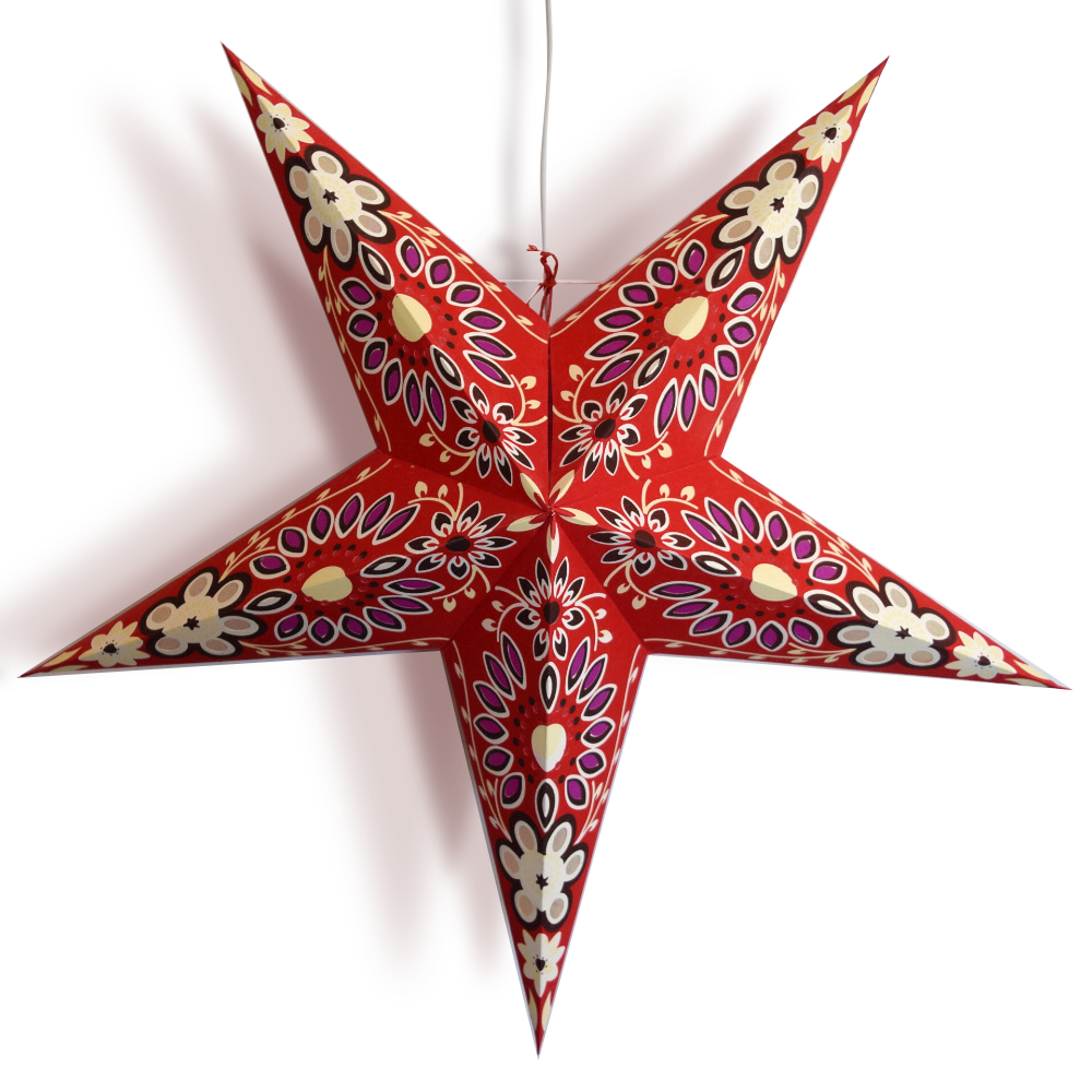 24" Red Sunflower Paper Star Lantern, Hanging Wedding & Party Decoration