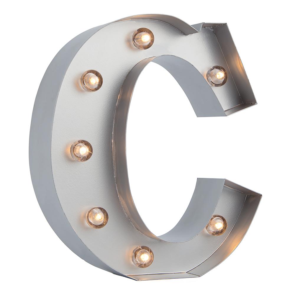 Silver Marquee Light Letter 'C' LED Metal Sign (8 Inch, Battery Operated w/ Timer) - AsianImportStore.com - B2B Wholesale Lighting and Decor