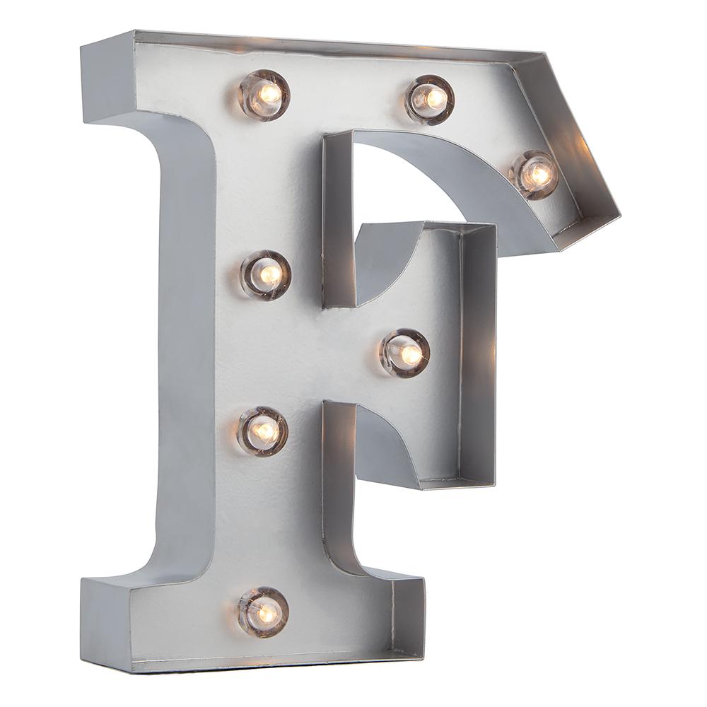 Silver Marquee Light Letter 'F' LED Metal Sign (8 Inch, Battery Operated w/ Timer) - AsianImportStore.com - B2B Wholesale Lighting and Decor