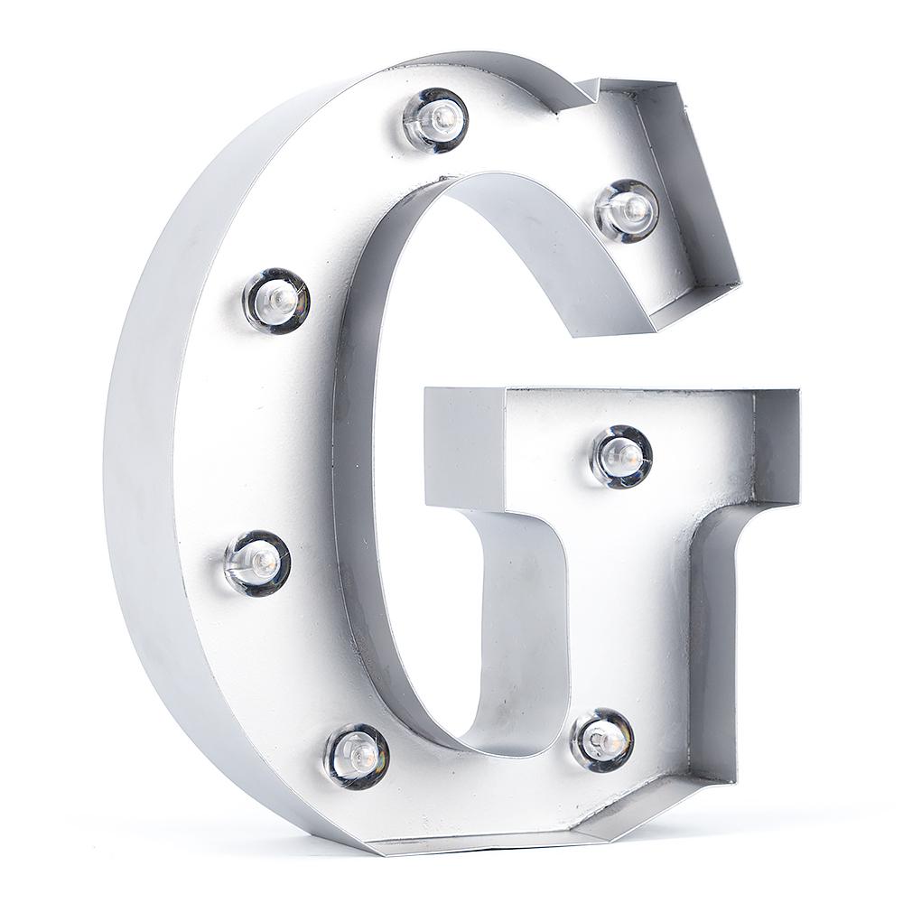 Silver Marquee Light Letter 'G' LED Metal Sign (8 Inch, Battery Operated w/ Timer) - AsianImportStore.com - B2B Wholesale Lighting and Decor