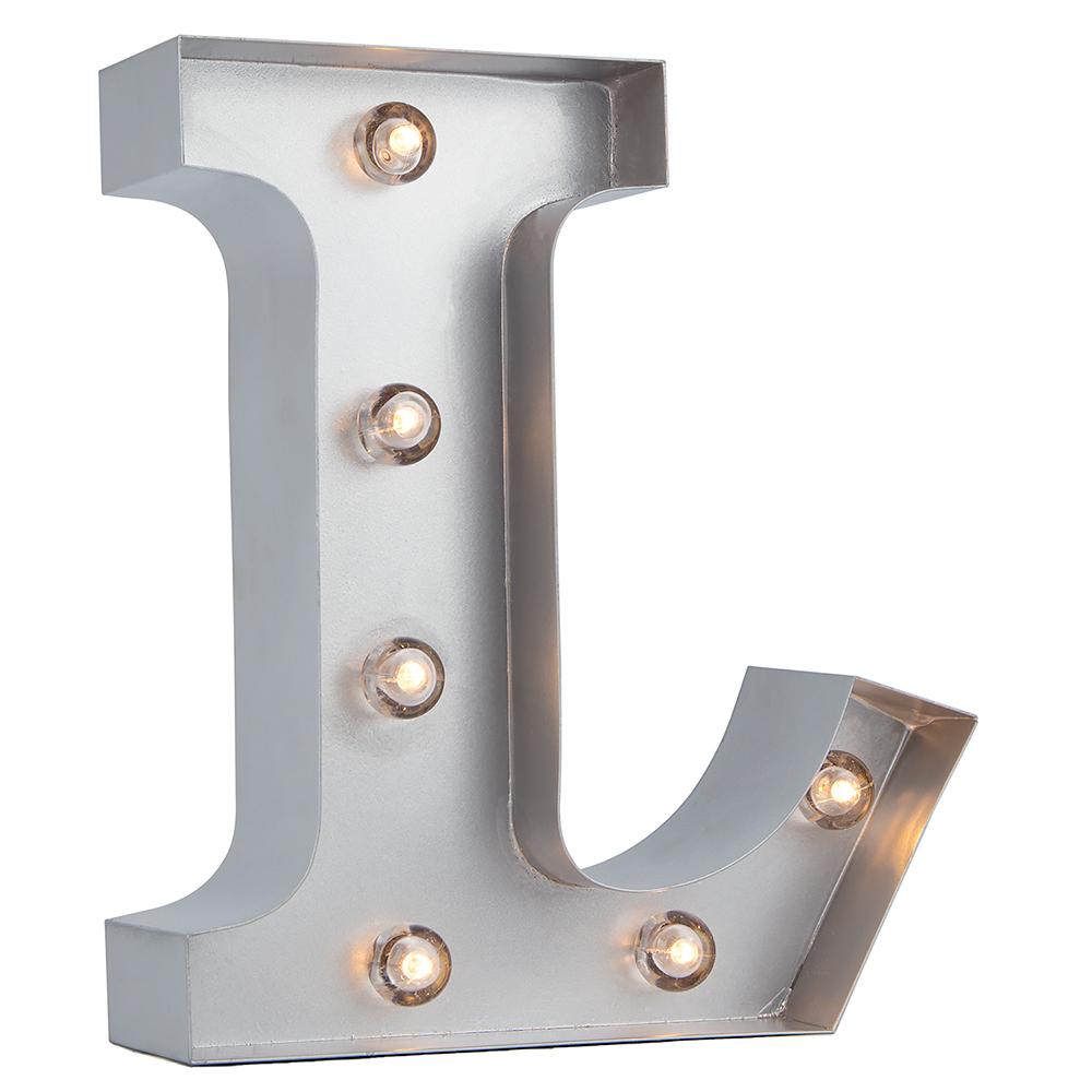 Silver Marquee Light Letter 'L' LED Metal Sign (8 Inch, Battery Operated w/ Timer) - AsianImportStore.com - B2B Wholesale Lighting and Decor