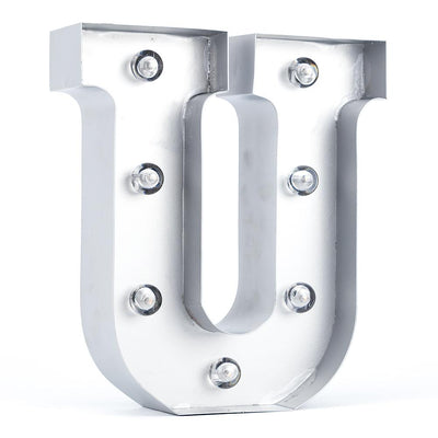 Silver Marquee Light Letter 'U' LED Metal Sign (8 Inch, Battery Operated w/ Timer) - AsianImportStore.com - B2B Wholesale Lighting and Decor