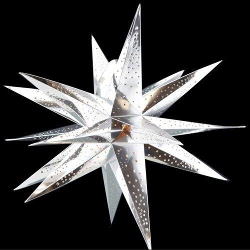 3-PACK + Cord | Silver Moravian Multi-Point 24" Illuminated Paper Star Lanterns and Lamp Cord Hanging Decorations - AsianImportStore.com - B2B Wholesale Lighting and Decor