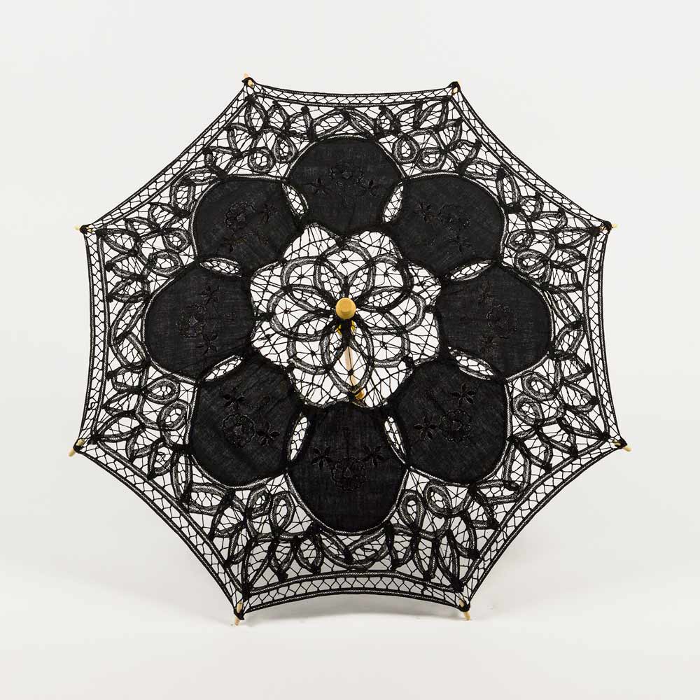 32" Black Lace Cotton Fabric Parasol Umbrella w/ Metal Frame - AsianImportStore.com - B2B Wholesale Lighting and Decor