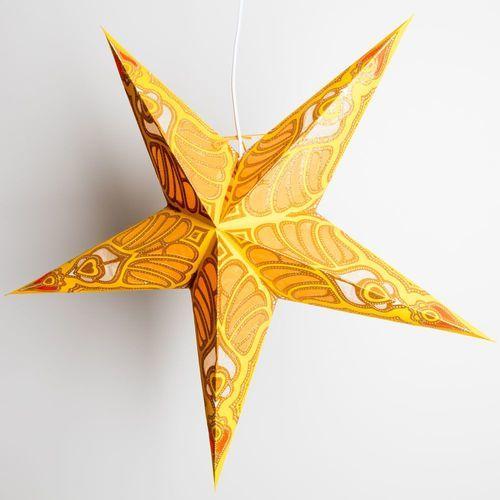 3-PACK + Cord | Yellow Parrot Glitter 24" Illuminated Paper Star Lanterns and Lamp Cord Hanging Decorations - AsianImportStore.com - B2B Wholesale Lighting and Decor
