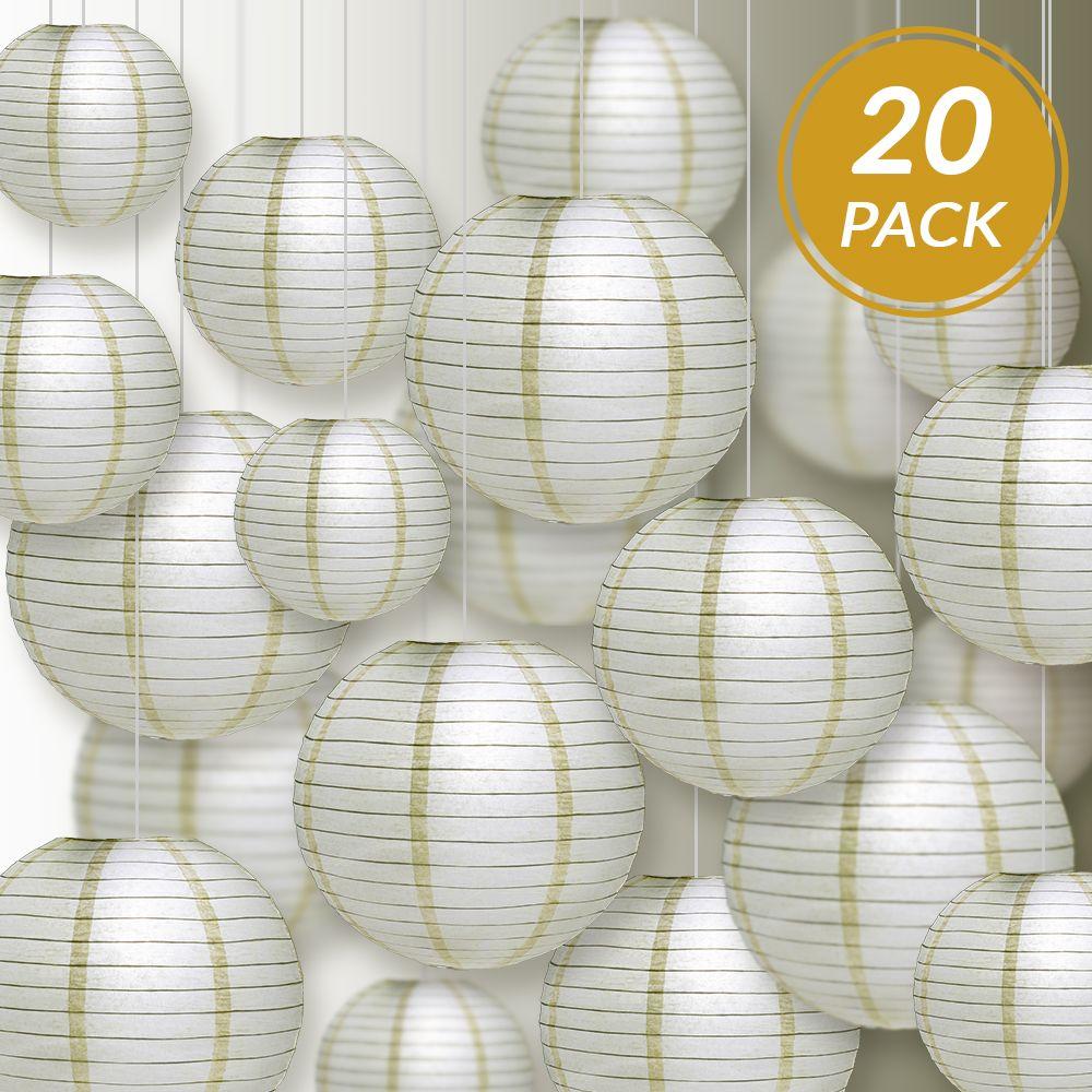 Ultimate 20pc Ivory Paper Lantern Party Pack - Assorted Sizes of 6, 8, 10, 12 for Weddings, Birthday, Events and Decor - AsianImportStore.com - B2B Wholesale Lighting and Decor