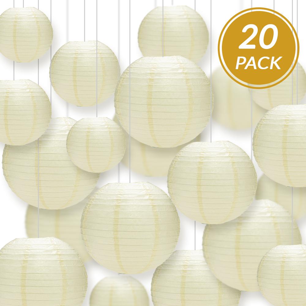 Ultimate 20pc Ivory Paper Lantern Party Pack - Assorted Sizes of 6, 8, 10, 12 for Weddings, Birthday, Events and Decor - AsianImportStore.com - B2B Wholesale Lighting and Decor