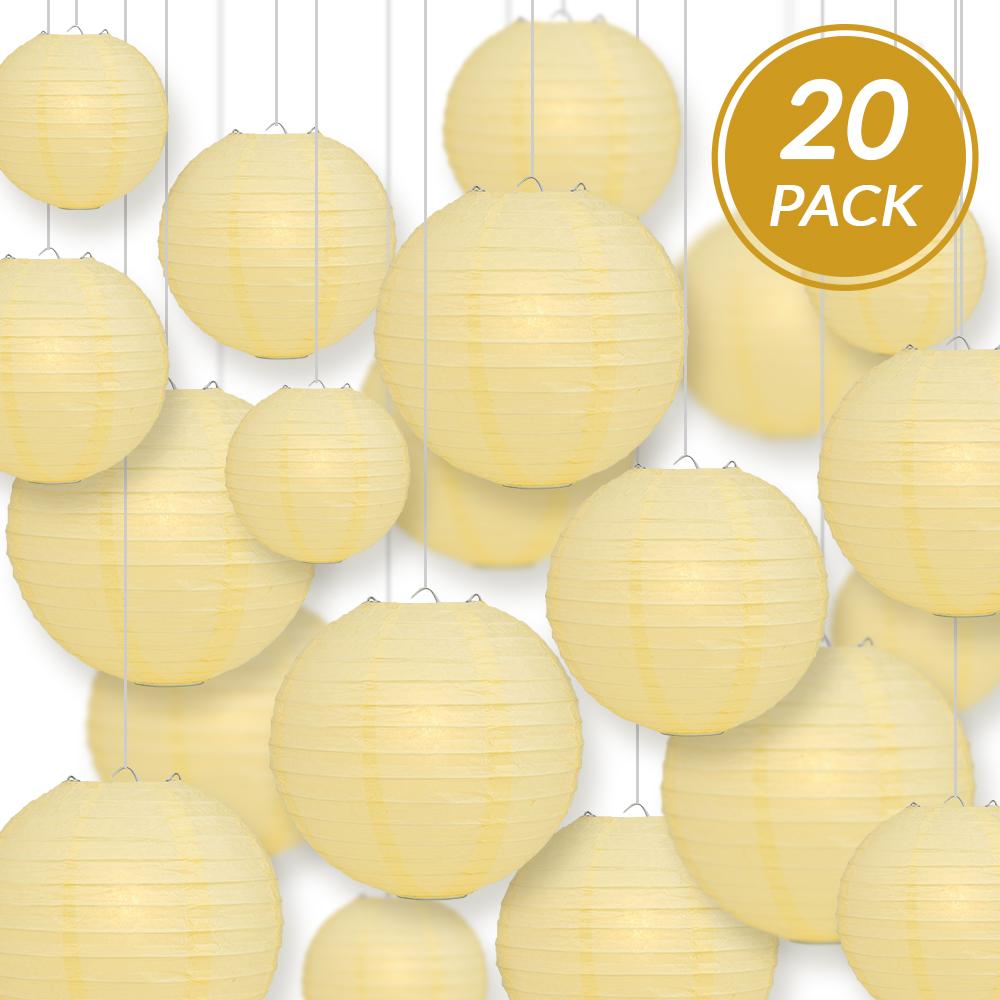 Ultimate 20pc Lemon Yellow Paper Lantern Party Pack - Assorted Sizes of 6, 8, 10, 12 for Weddings, Birthday, Events and Decor - AsianImportStore.com - B2B Wholesale Lighting and Decor