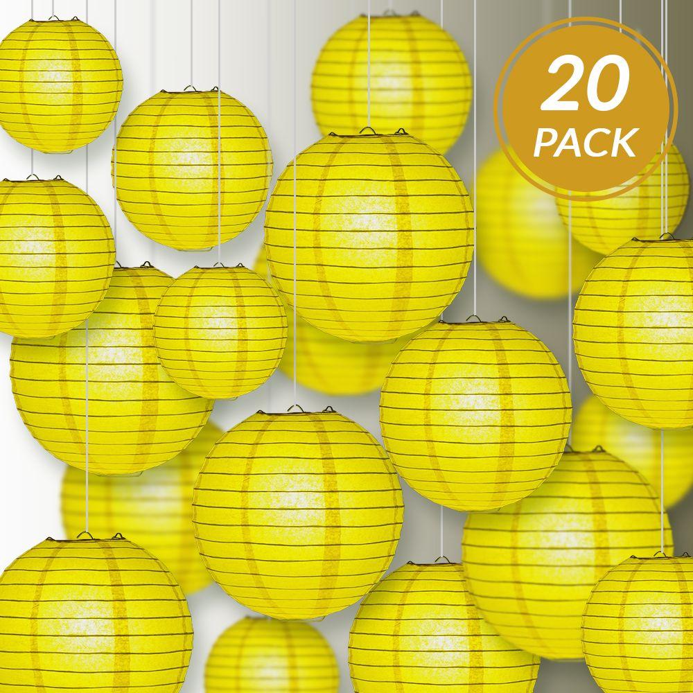 Ultimate 20pc Yellow Paper Lantern Party Pack - Assorted Sizes of 6, 8, 10, 12 for Weddings, Birthday, Events and Decor - AsianImportStore.com - B2B Wholesale Lighting and Decor