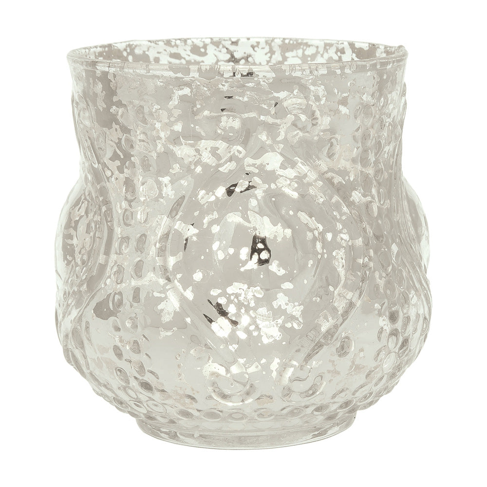 BLOWOUT (20 PACK) Vintage Mercury Glass Candle Holder (4-Inch, Rose Design, Large Nouveau Motif, Silver) - Decorative Candle Holder - For Home Decor