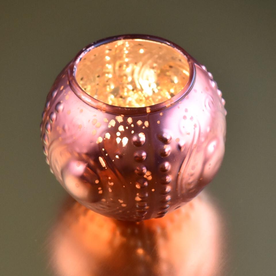 6 Pack | Vintage Mercury Glass Vase and Candle Holders (3.25-Inches, Small Josephine Design, Rose Gold Pink) - Use with Tea lights - for Home Décor, Parties and Weddings - AsianImportStore.com - B2B Wholesale Lighting and Decor