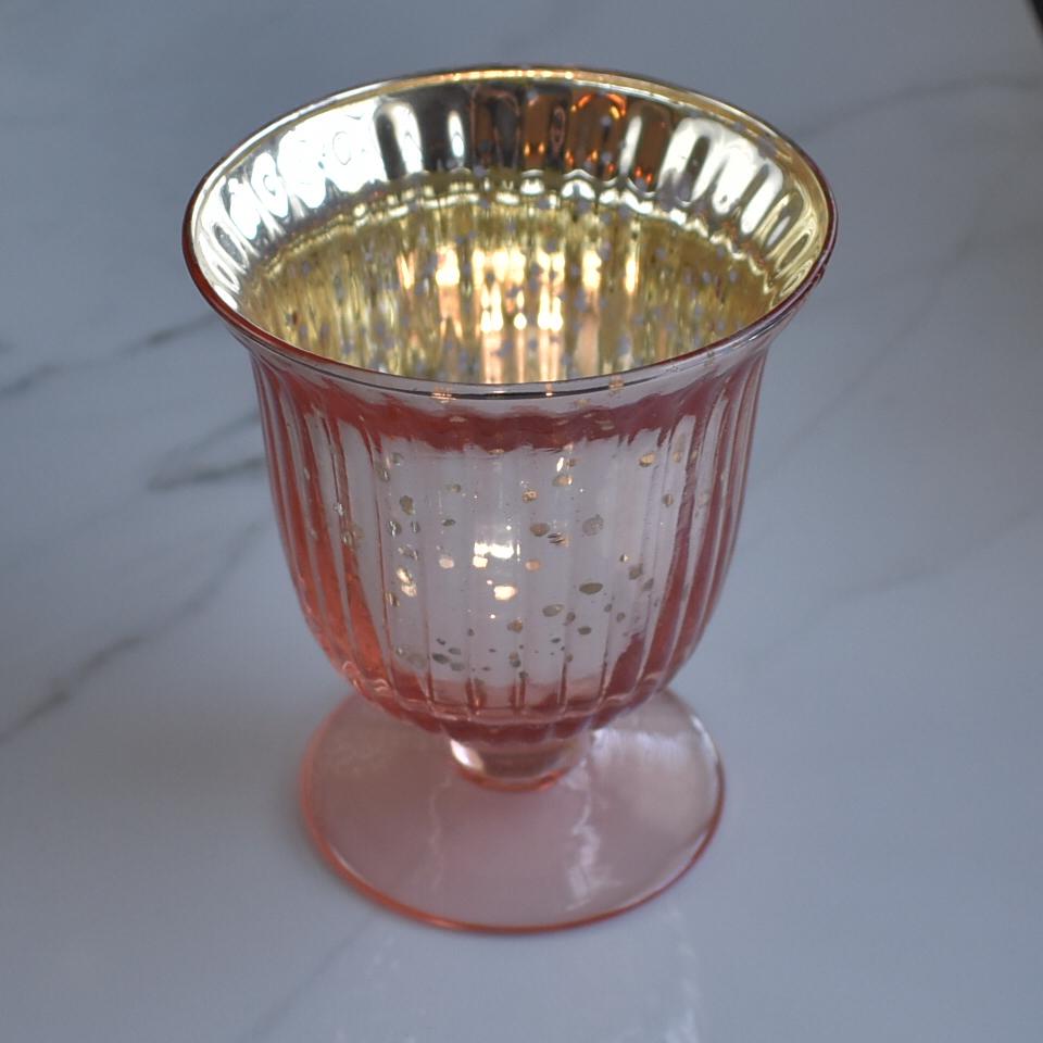 Vintage Mercury Glass Candle Holders (5-Inch, Emma Design, Fluted Urn, Rose Gold Pink) - Decorative Candle Holder - For Home Decor, Party Decorations, and Wedding Centerpieces - AsianImportStore.com - B2B Wholesale Lighting and Decor