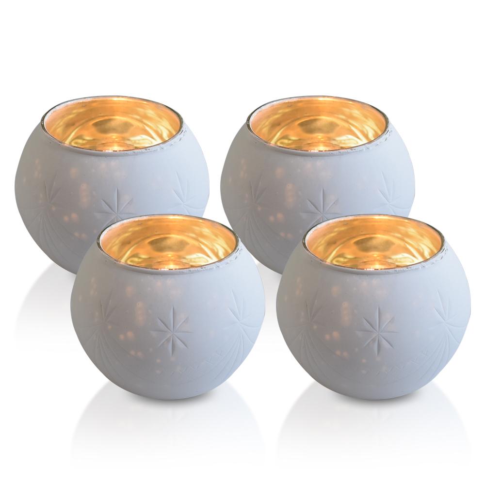  4 Pack | Vintage Mercury Glass Globe Candle Holders (3-Inch, Mary Design, Antique White) - For use with Tea Lights - Home Decor, Parties and Wedding Decorations - AsianImportStore.com - B2B Wholesale Lighting and Decor