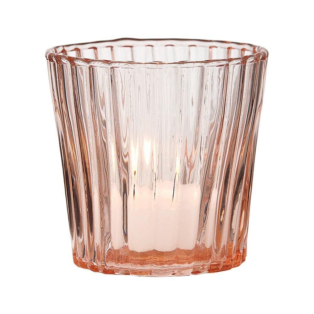 Vintage Glass Candle Holder (3-Inch, Caroline Design, Vertical Motif, Vintage Pink) - For use with Tea Lights - Home Decor, Parties and Wedding Decorations - AsianImportStore.com - B2B Wholesale Lighting and Decor