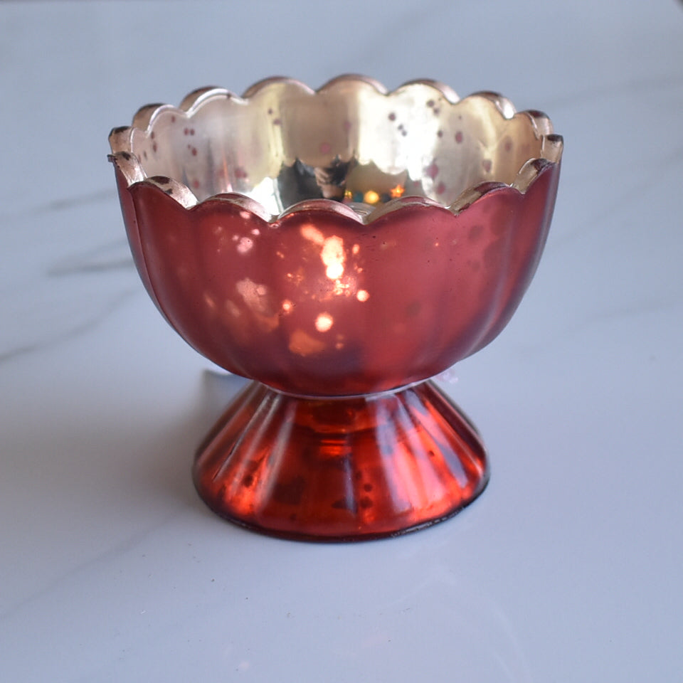 BLOWOUT (20 PACK) Vintage Mercury Glass Candle Holder (3-Inch, Suzanne Design, Sundae Cup Motif, Rustic Copper Red) - For Use with Tea Lights - Home Decor and Wedding Decorations