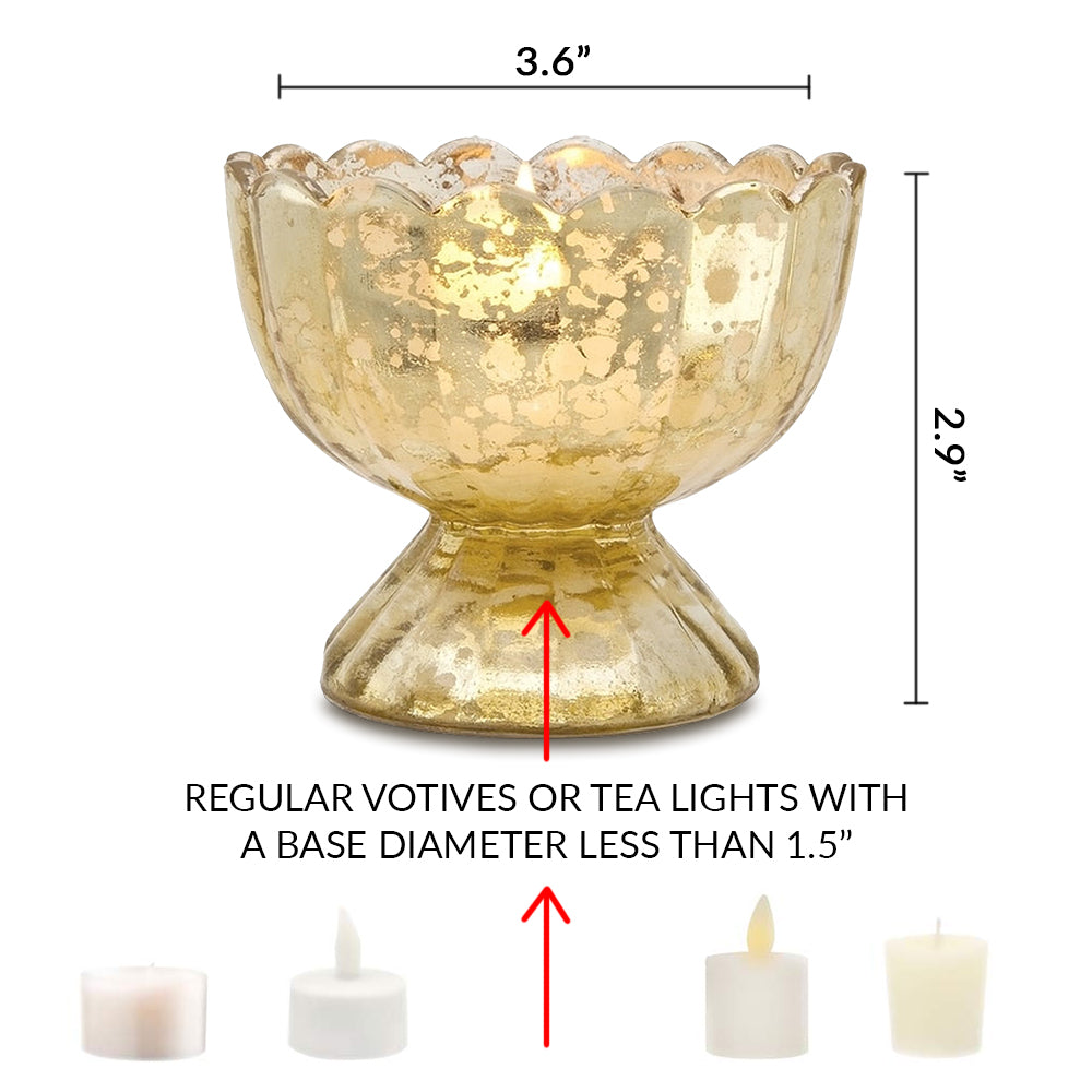 Vintage Mercury Glass Candle Holder (3-Inch, Suzanne Design, Sundae Cup Motif, Rustic Copper Red) - For Use with Tea Lights - Home Decor and Wedding Decorations - AsianImportStore.com - B2B Wholesale Lighting & Décor since 2002.