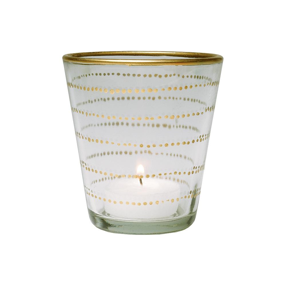 Gilded Horizontal Accent Glass Candle Holder (3.5-Inch, Vanessa Design, Clear) - Use with Tea Lights - Home Decor, Parties, and Wedding Decorations (20 PACK) - AsianImportStore.com - B2B Wholesale Lighting and Décor