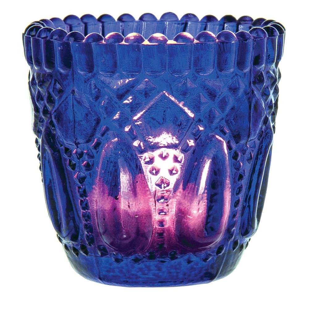 Vintage Glass Candle Holder (2.75-Inch, Lillian Design, Cobalt Blue, Single) - For Use with Tea Lights - For Home Decor, Parties, and Wedding Decorations - AsianImportStore.com - B2B Wholesale Lighting & Decor since 2002