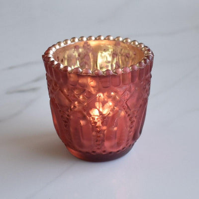 6 Pack | Faceted Vintage Mercury Glass Candle Holders (2.75-Inch, Lillian Design, Rustic Copper Red) - Use with Tea Lights - For Home Decor, Parties and Wedding Decorations - AsianImportStore.com - B2B Wholesale Lighting and Decor