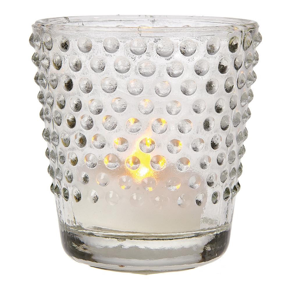 Hobnail Glass Candle Holder (2.5-Inch, Candace Design, Clear) - For Use with Tea Lights - For Home Decor, Parties, and Wedding Decorations - AsianImportStore.com - B2B Wholesale Lighting & Decor since 2002
