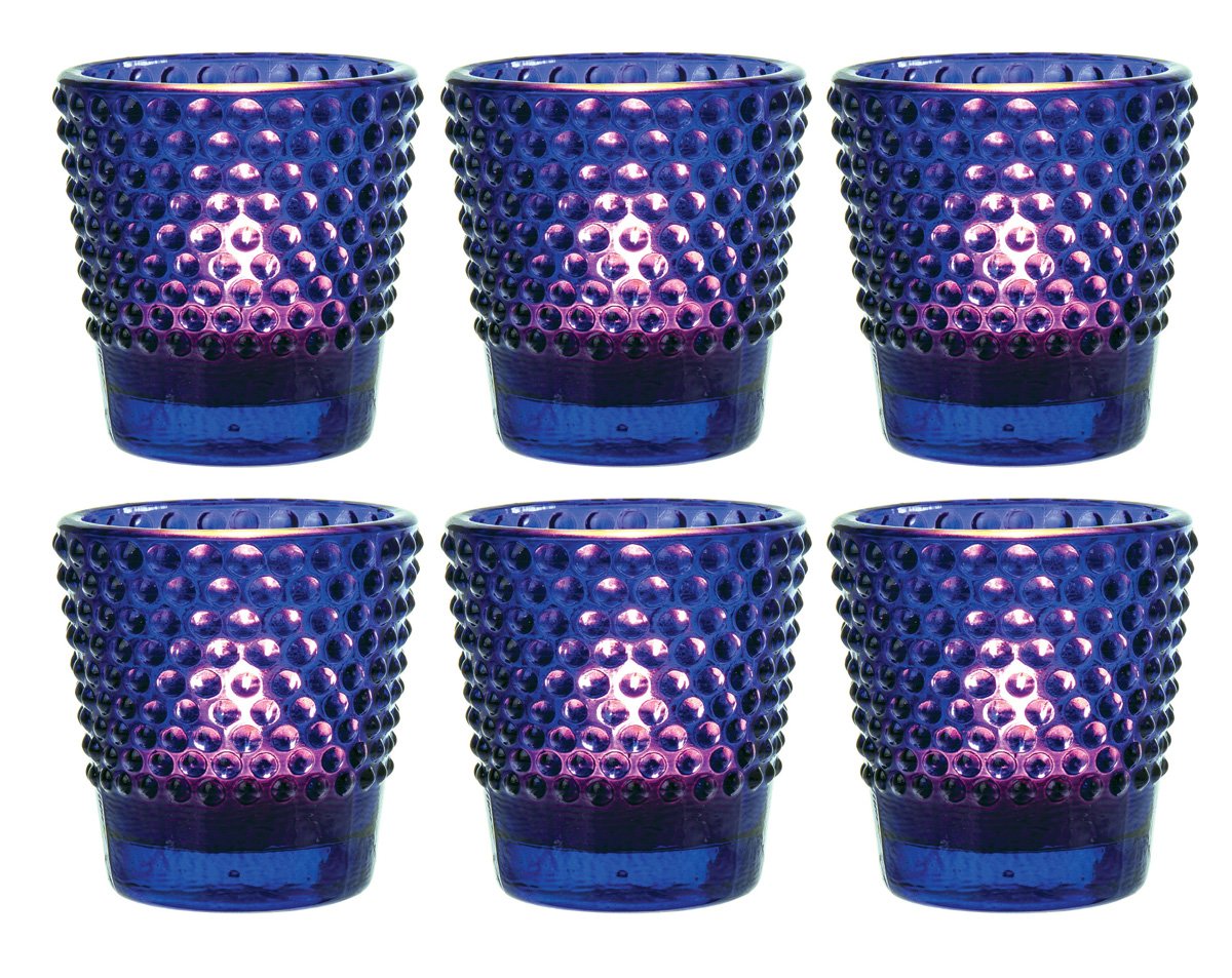 6 Pack | Hobnail Glass Candle Holder (2.5-Inch, Candace Design, Cobalt Blue) - For Use with Tea Lights - For Home Decor, Parties and Wedding Decorations - AsianImportStore.com - B2B Wholesale Lighting & Decor since 2002
