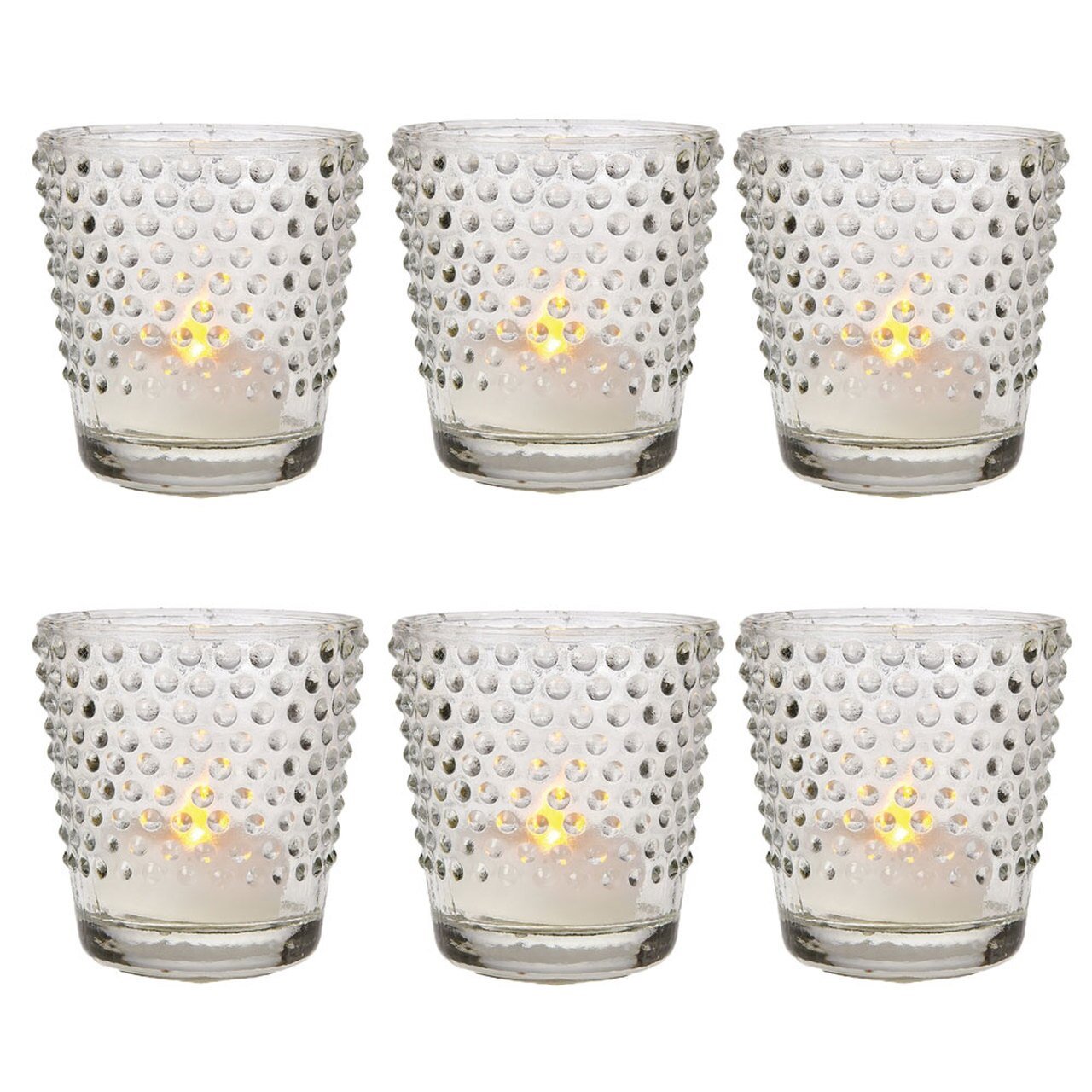 6 Pack | Hobnail Glass Candle Holder (2.5-Inch, Candace Design, Clear) - Use with Tea Lights - For Home Decor, Parties, and Wedding Decorations - AsianImportStore.com - B2B Wholesale Lighting & Decor since 2002